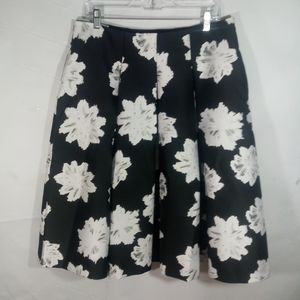 Black Floral A-Line Skirt with White Bloom Print